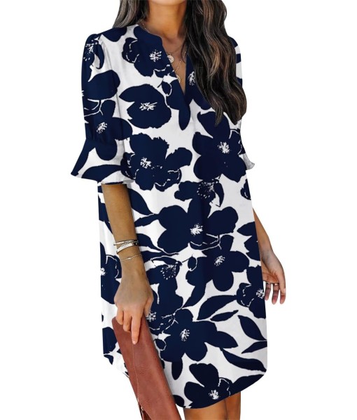 QACOHU Summer Dresses for Women V Neck Ruffle Short Sleeve Casual Shift Dress