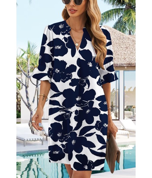 QACOHU Summer Dresses for Women V Neck Ruffle Short Sleeve Casual Shift Dress