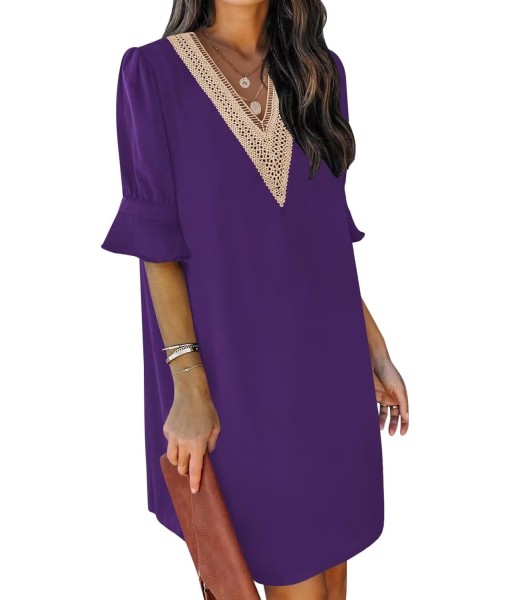 QACOHU Summer Dresses for Women V Neck Ruffle Short Sleeve Casual Shift Dress
