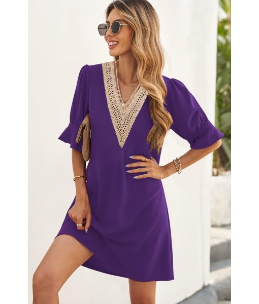 QACOHU Summer Dresses for Women V Neck Ruffle Short Sleeve Casual Shift Dress