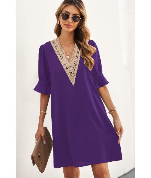 QACOHU Summer Dresses for Women V Neck Ruffle Short Sleeve Casual Shift Dress