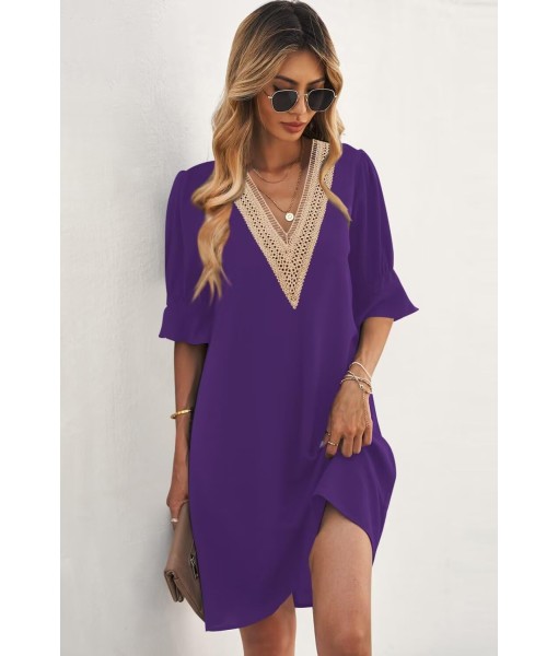 QACOHU Summer Dresses for Women V Neck Ruffle Short Sleeve Casual Shift Dress