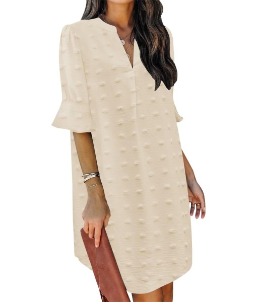 QACOHU Summer Dresses for Women V Neck Ruffle Short Sleeve Casual Shift Dress