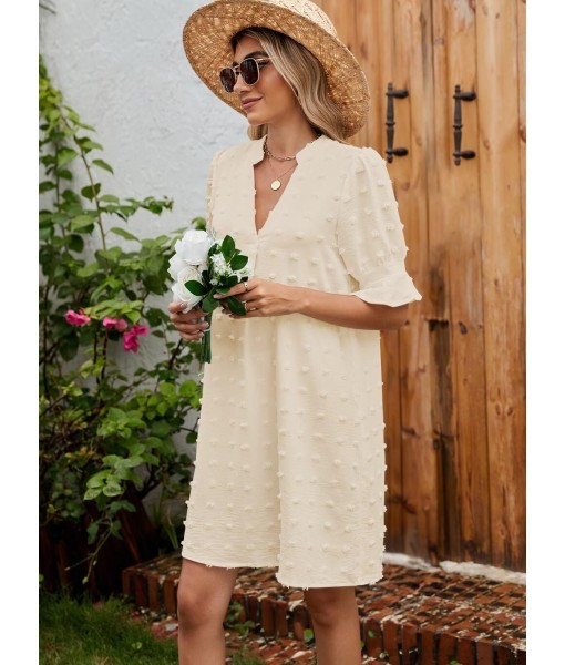 QACOHU Summer Dresses for Women V Neck Ruffle Short Sleeve Casual Shift Dress