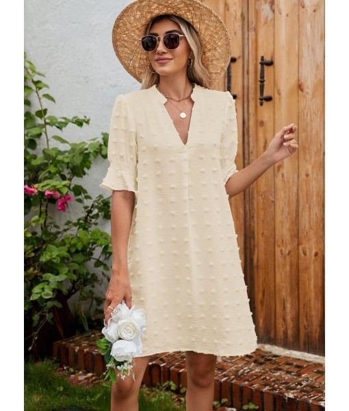 QACOHU Summer Dresses for Women V Neck Ruffle Short Sleeve Casual Shift Dress