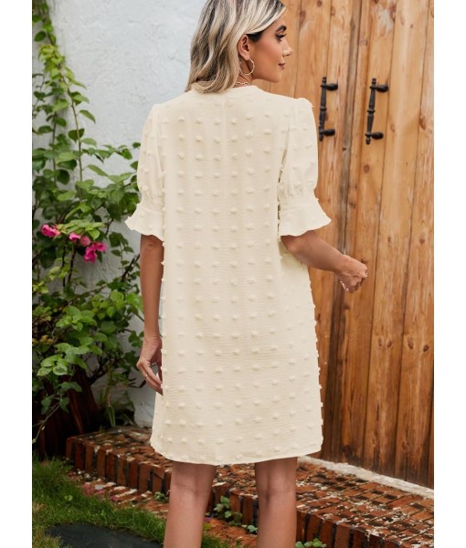 QACOHU Summer Dresses for Women V Neck Ruffle Short Sleeve Casual Shift Dress