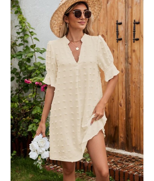 QACOHU Summer Dresses for Women V Neck Ruffle Short Sleeve Casual Shift Dress