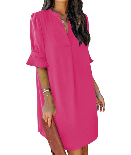 QACOHU Summer Dresses for Women V Neck Ruffle Short Sleeve Casual Shift Dress