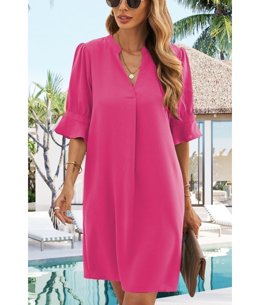 QACOHU Summer Dresses for Women V Neck Ruffle Short Sleeve Casual Shift Dress