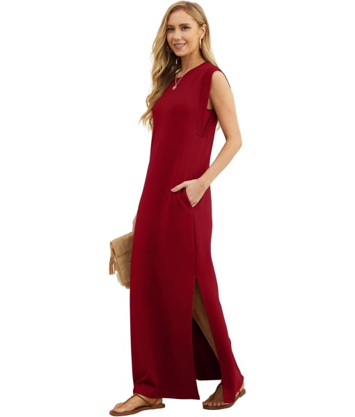 GRECERELLE 2025 Women Year-Round Casual Round Neck Loose Split Wrinkle-Free Long Maxi Vacation Dress with Pockets (XS-3XL)