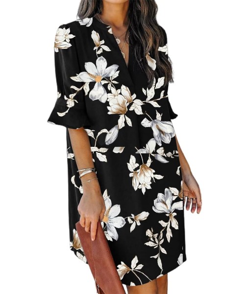 QACOHU Summer Dresses for Women V Neck Ruffle Short Sleeve Casual Shift Dress