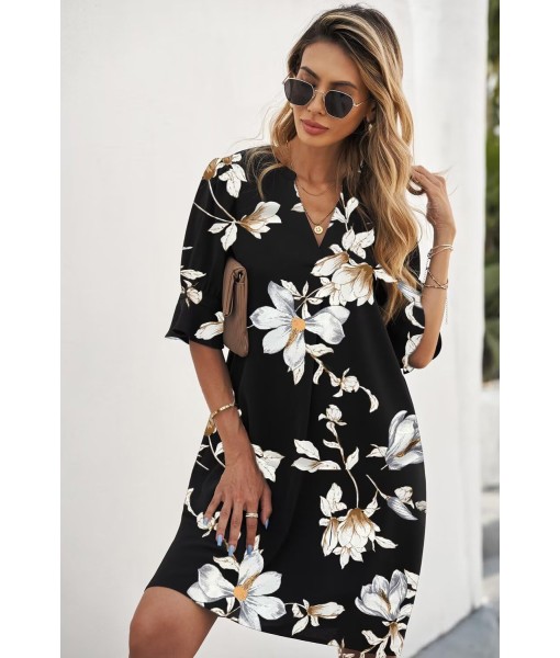 QACOHU Summer Dresses for Women V Neck Ruffle Short Sleeve Casual Shift Dress