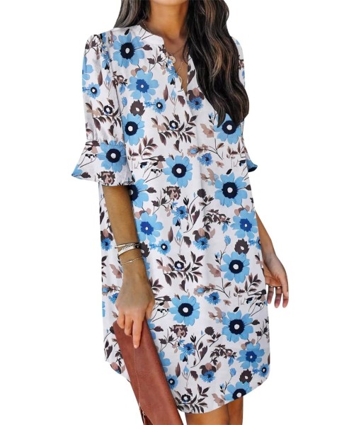 QACOHU Summer Dresses for Women V Neck Ruffle Short Sleeve Casual Shift Dress