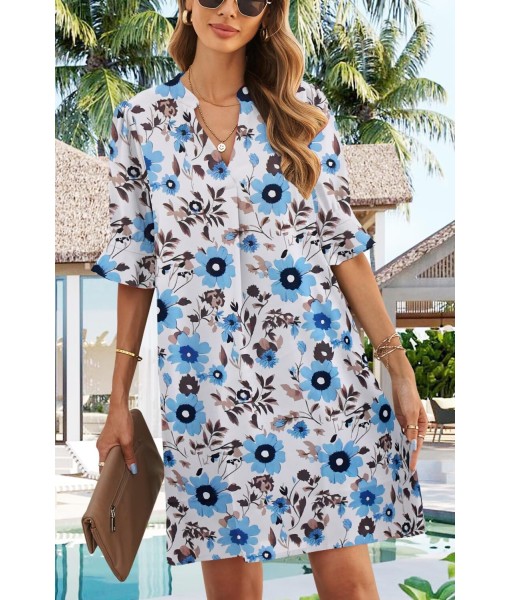 QACOHU Summer Dresses for Women V Neck Ruffle Short Sleeve Casual Shift Dress