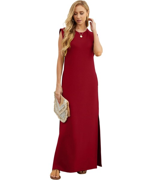 GRECERELLE 2025 Women Year-Round Casual Round Neck Loose Split Wrinkle-Free Long Maxi Vacation Dress with Pockets (XS-3XL)