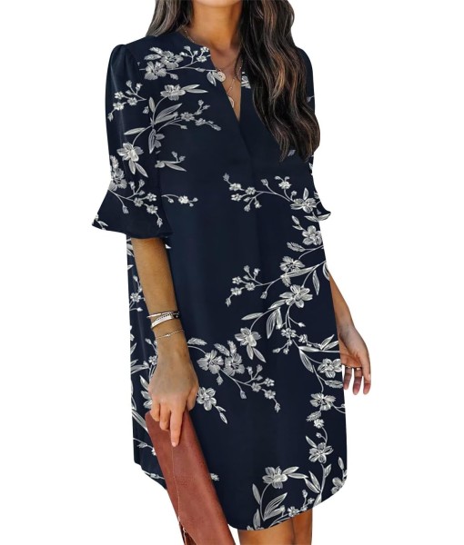 QACOHU Summer Dresses for Women V Neck Ruffle Short Sleeve Casual Shift Dress
