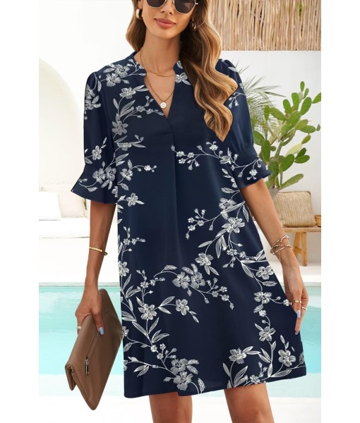 QACOHU Summer Dresses for Women V Neck Ruffle Short Sleeve Casual Shift Dress