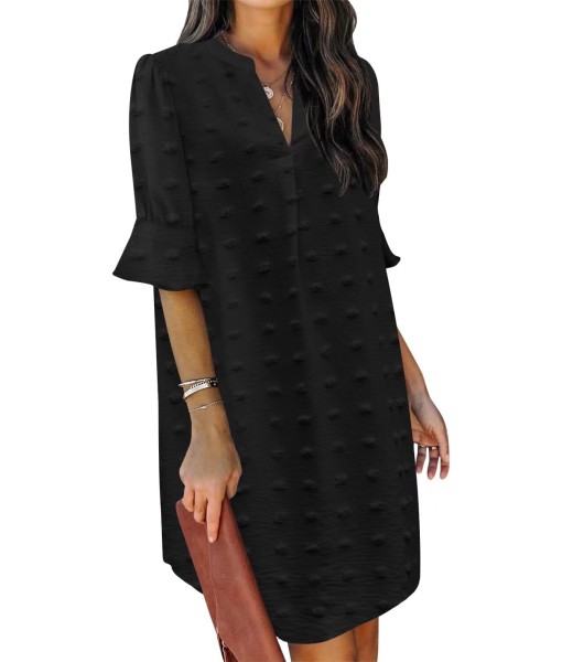 QACOHU Summer Dresses for Women V Neck Ruffle Short Sleeve Casual Shift Dress