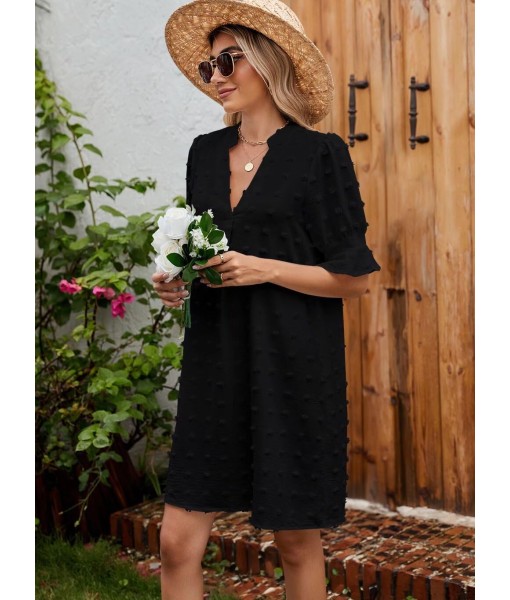 QACOHU Summer Dresses for Women V Neck Ruffle Short Sleeve Casual Shift Dress