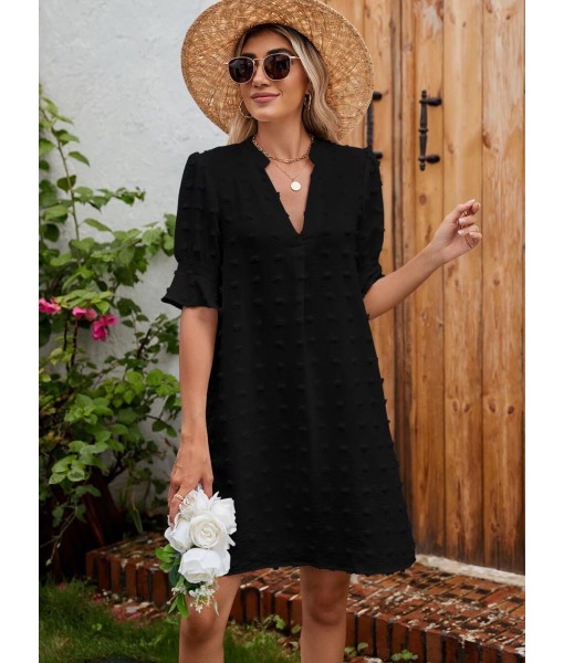 QACOHU Summer Dresses for Women V Neck Ruffle Short Sleeve Casual Shift Dress