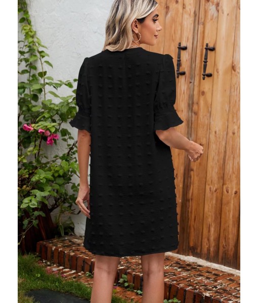 QACOHU Summer Dresses for Women V Neck Ruffle Short Sleeve Casual Shift Dress