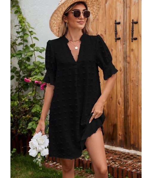 QACOHU Summer Dresses for Women V Neck Ruffle Short Sleeve Casual Shift Dress