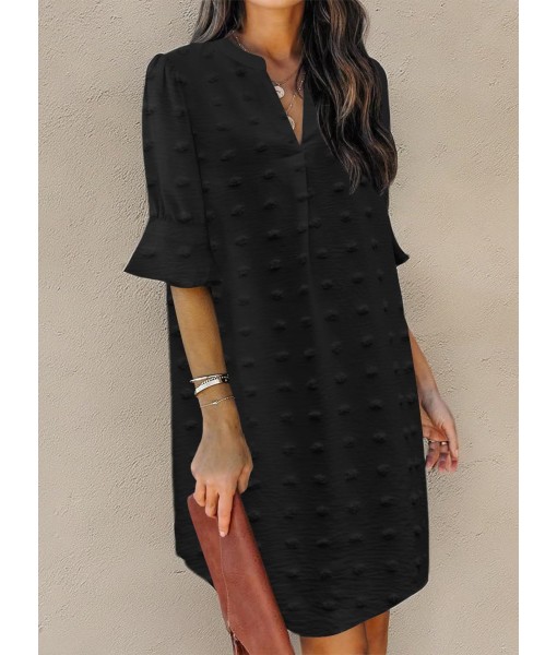 QACOHU Summer Dresses for Women V Neck Ruffle Short Sleeve Casual Shift Dress