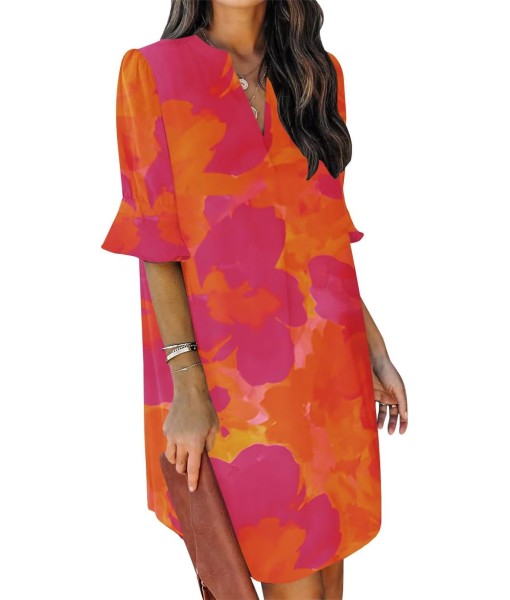 QACOHU Summer Dresses for Women V Neck Ruffle Short Sleeve Casual Shift Dress
