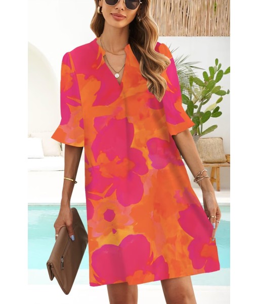 QACOHU Summer Dresses for Women V Neck Ruffle Short Sleeve Casual Shift Dress