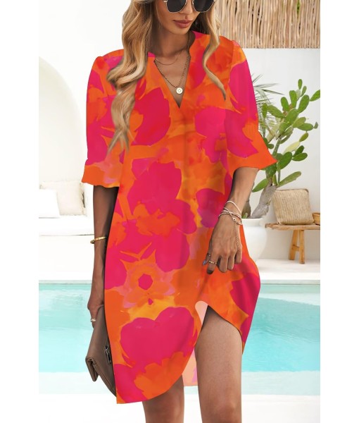 QACOHU Summer Dresses for Women V Neck Ruffle Short Sleeve Casual Shift Dress