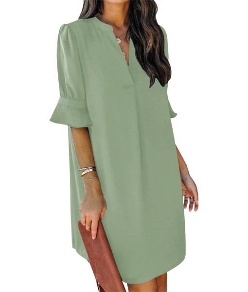 QACOHU Summer Dresses for Women V Neck Ruffle Short Sleeve Casual Shift Dress