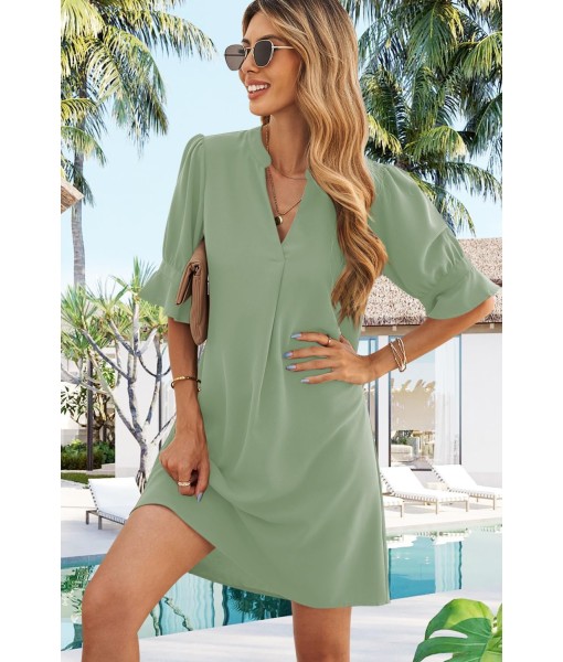 QACOHU Summer Dresses for Women V Neck Ruffle Short Sleeve Casual Shift Dress