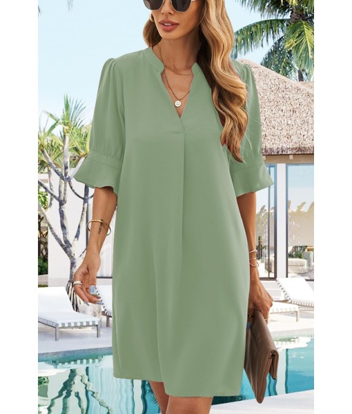 QACOHU Summer Dresses for Women V Neck Ruffle Short Sleeve Casual Shift Dress
