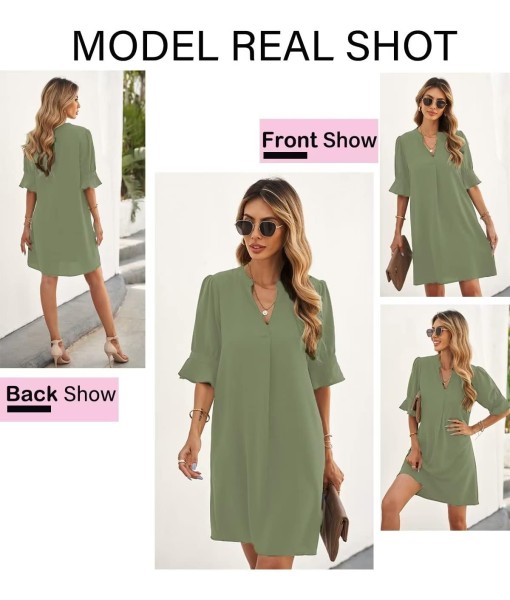 QACOHU Summer Dresses for Women V Neck Ruffle Short Sleeve Casual Shift Dress