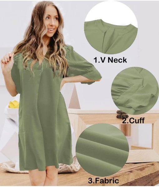 QACOHU Summer Dresses for Women V Neck Ruffle Short Sleeve Casual Shift Dress