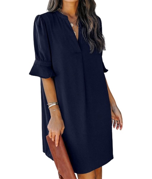 QACOHU Summer Dresses for Women V Neck Ruffle Short Sleeve Casual Shift Dress