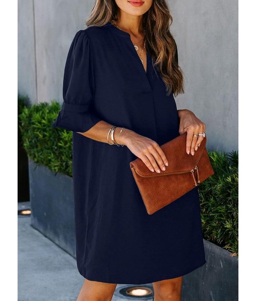 QACOHU Summer Dresses for Women V Neck Ruffle Short Sleeve Casual Shift Dress