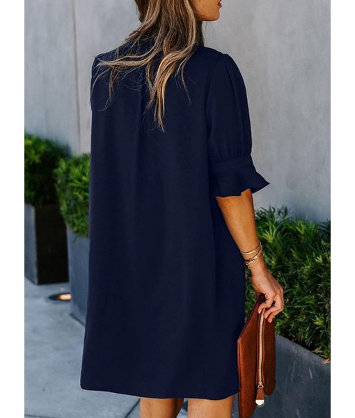 QACOHU Summer Dresses for Women V Neck Ruffle Short Sleeve Casual Shift Dress