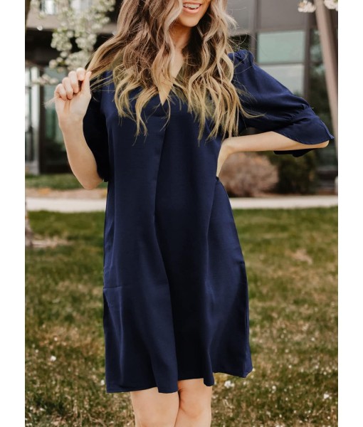 QACOHU Summer Dresses for Women V Neck Ruffle Short Sleeve Casual Shift Dress