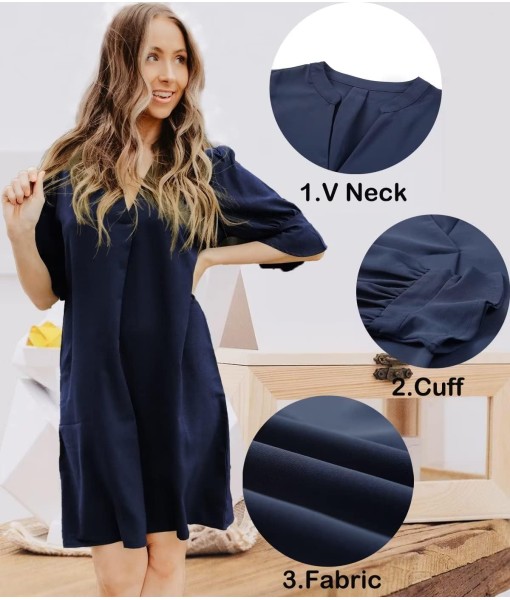 QACOHU Summer Dresses for Women V Neck Ruffle Short Sleeve Casual Shift Dress