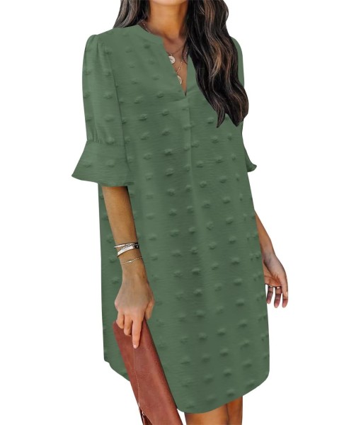 QACOHU Summer Dresses for Women V Neck Ruffle Short Sleeve Casual Shift Dress
