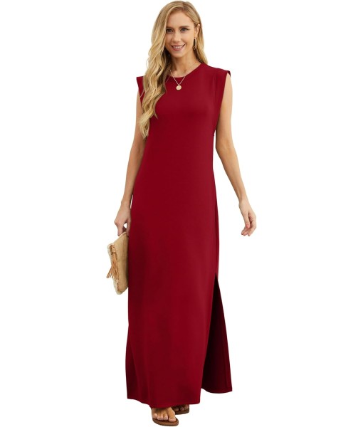 GRECERELLE 2025 Women Year-Round Casual Round Neck Loose Split Wrinkle-Free Long Maxi Vacation Dress with Pockets (XS-3XL)