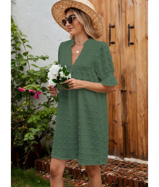 QACOHU Summer Dresses for Women V Neck Ruffle Short Sleeve Casual Shift Dress