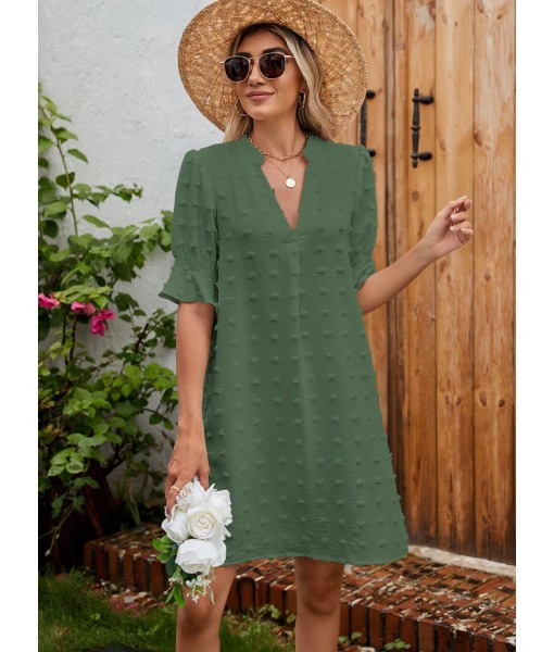 QACOHU Summer Dresses for Women V Neck Ruffle Short Sleeve Casual Shift Dress