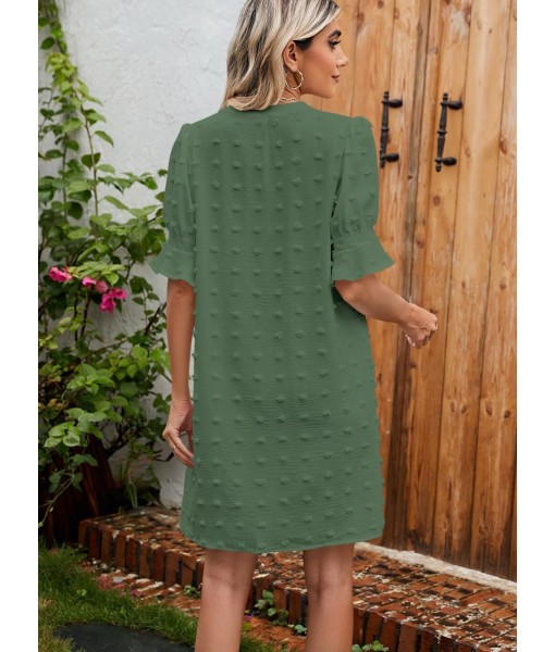 QACOHU Summer Dresses for Women V Neck Ruffle Short Sleeve Casual Shift Dress
