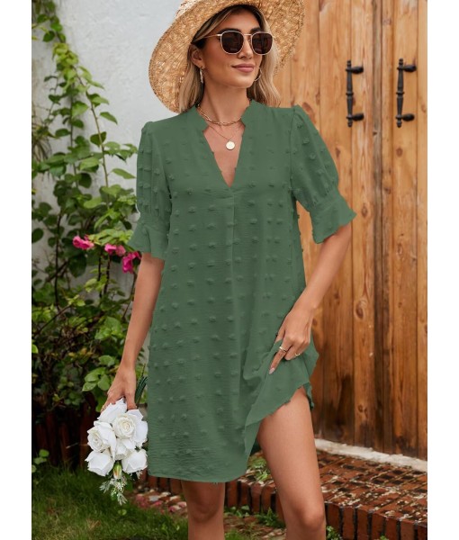 QACOHU Summer Dresses for Women V Neck Ruffle Short Sleeve Casual Shift Dress