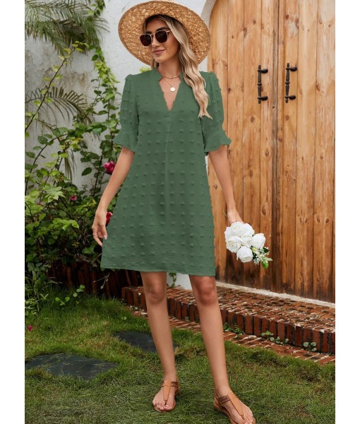QACOHU Summer Dresses for Women V Neck Ruffle Short Sleeve Casual Shift Dress