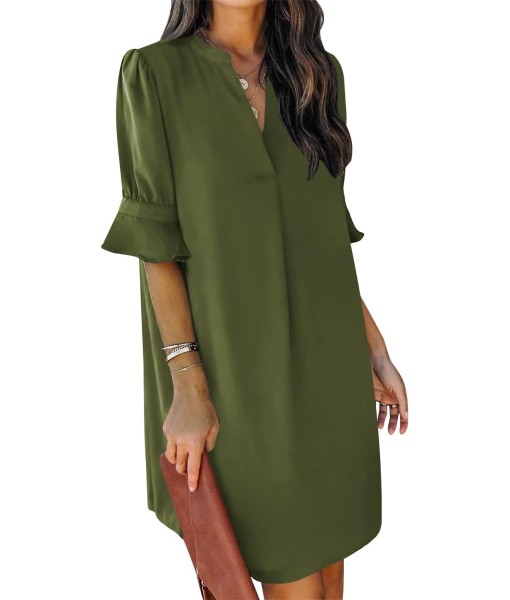 QACOHU Summer Dresses for Women V Neck Ruffle Short Sleeve Casual Shift Dress