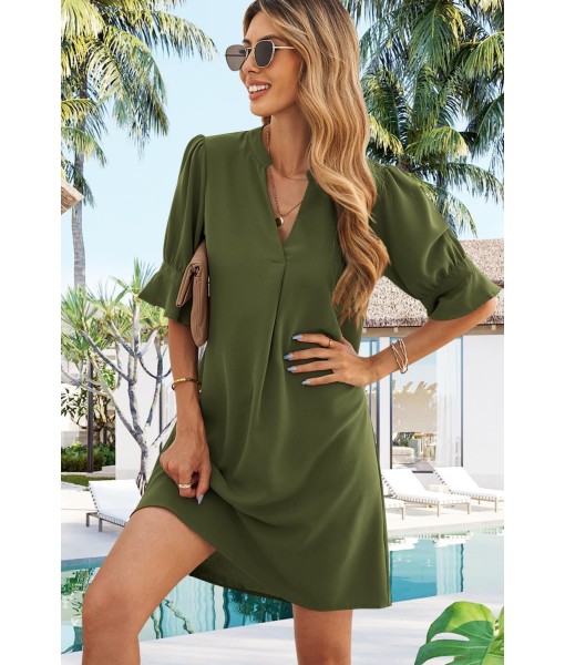 QACOHU Summer Dresses for Women V Neck Ruffle Short Sleeve Casual Shift Dress