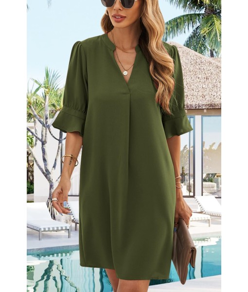 QACOHU Summer Dresses for Women V Neck Ruffle Short Sleeve Casual Shift Dress